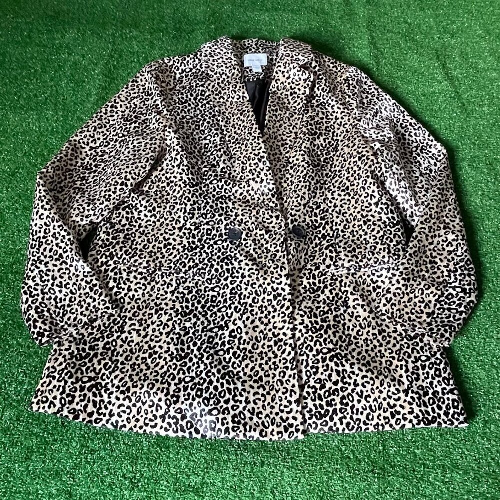 Nine West Double Button Leopard Print Satin Beige… - image 1